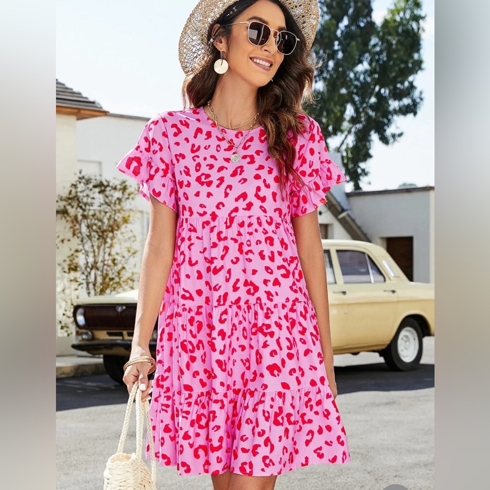 Short Flounce Sleeve Tiered Dress